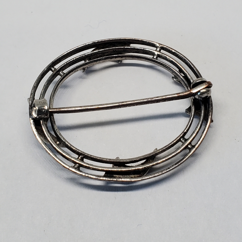Antique Art Deco Sterling Silver Rhinestone Oval Brooch - Picture 4 of 8